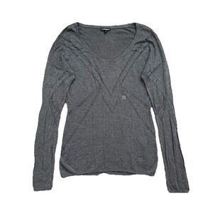 Express Open Knit Long Sleeve Shirt Womens Large Gray Casual Dark Feminine Prep